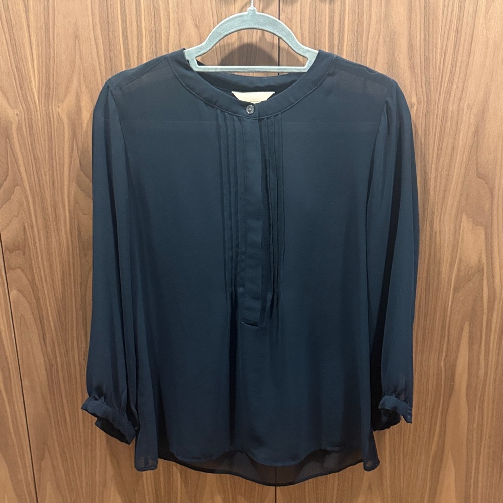 Banana Republic Navy Pintuck Collar Blouse
